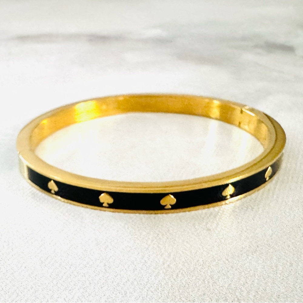 Kate Spade Gold and Black Spot The Spade Enamel Hinged Bangle Bracelet